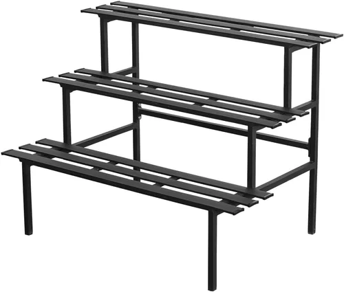 Vista 10 de Soporte de plantas de metal resistente de 2 niveles para interiores y exteriores, estante decorativo para exhibición de plantas para jardín, patio