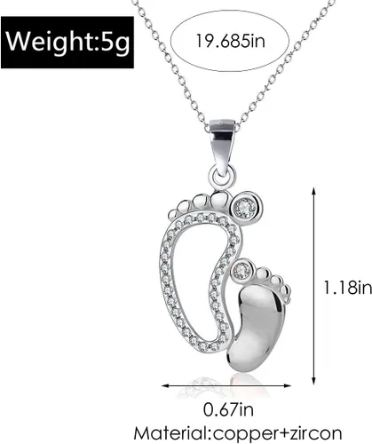 Vista 2 de Caiyao - Collar con colgante de huella de pies de bebé, tamaño grande, tamaño pequeño, a juego, para mujeres, niños, joyería de afecto familiar