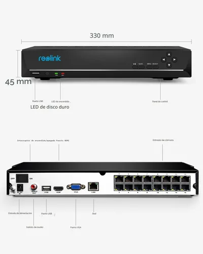 Vista 8 de Reolink - Grabadora de video en red PoE. Solo funciona con la cámara IP PoE REOLINK de 16MP/12MP/8MP/5MP/4MP, grabación 24/7 en disco duro de 4 TB