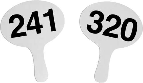 Vista 8 de 1-40, 0.079 in Cartonplast, Better Bidders Oval Shape Auction Paddle Set, 1-Piece White Plastic Fans (1-40) Q=40, (línea "BasicPRO")