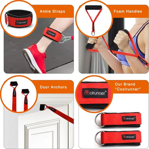 Vista 6 de Coolrunner Juego de 14 bandas de resistencia, tubos de ejercicio, bandas de entrenamiento de 20 libras a 40 libras con asas, fundas protectoras
