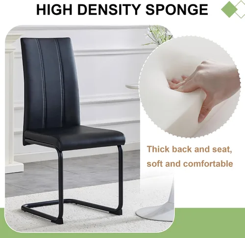 Vista 4 de Juego de 2 sillas de comedor, sillas de comedor tapizadas con respaldo alto negro con patas de metal cromado, sillas laterales de cocina modernas