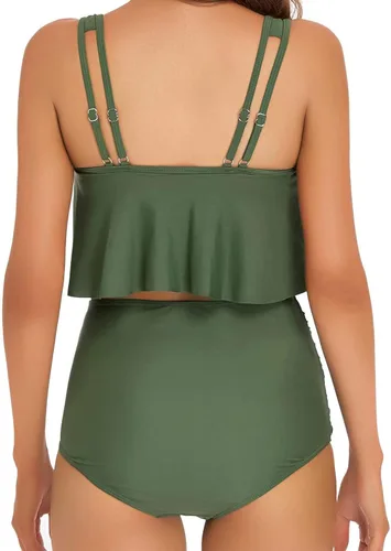 Vista 4 de Angerella - Traje de baño para mujer con volantes, tankini de cintura alta, con control de abdomen