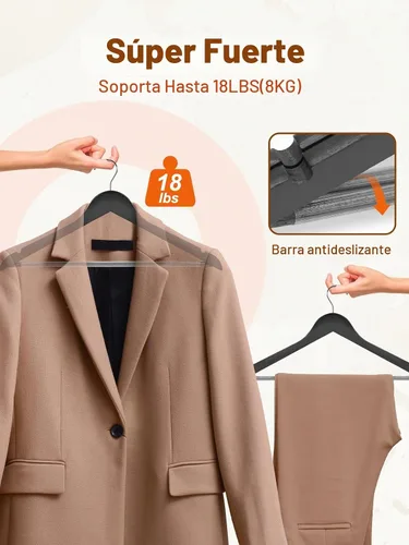 Vista 3 de HOUSE DAY - Paquete de 10 perchas de madera negra, percha de madera maciza con barra antideslizante para pantalones, percha de abrigo de madera Negro