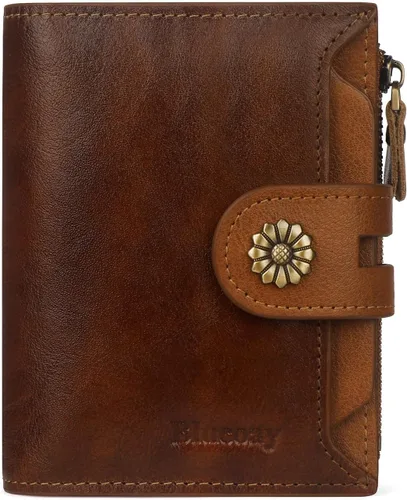 Vista 12 de Billetera para mujeres, billetera de cuero plegable de dos pliegues para mujeres con bloqueo RFID, compacta, tarjetero pequeño con ventana