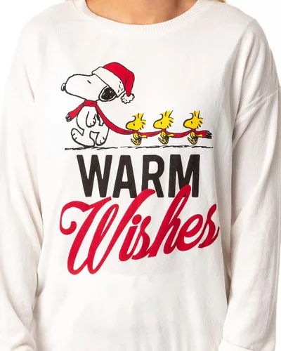 Vista 2 de Seven Times Six Peanuts - Conjunto de pijama para mujer Snoopy Woodstock Warm Wishes para dormir en Navidad Blanco