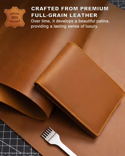 Vista 40 de Billetera AirTag para hombre, de piel auténtica plegable con bloqueo Rfid AirTag con ranuras para efectivo y ventana de identificación, compatible