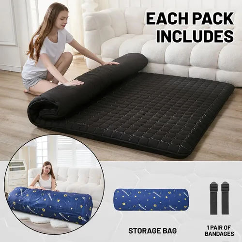 Vista 3 de Zelladorra Japanese Floor Mattress Twin, Anti-Slip Japanese Futon Roll Up Tatami Mat for Guests, Black