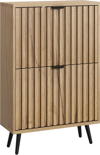 Vista 8 de Smuxee Armario de zapatos con 2 cajones abatibles, gabinete de almacenamiento de zapatos oculto natural de 23.6 pulgadas con diseño estriado