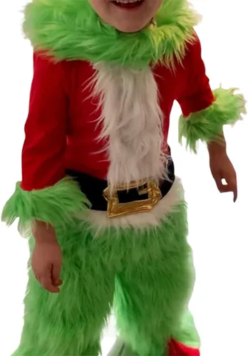 Vista 5 de Disfraz de monstruo verde para hombre de Navidad disfraz de Papá Noel y gorro de pelo verde
