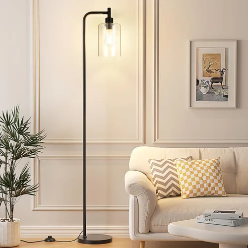 Vista 20 de Ziisee Lámparas de pie para sala de estar - Lámpara de pie con pantalla de vidrio a control remoto, lámpara de pie moderna con bombillas LED