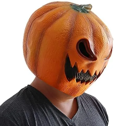 Vista 2 de Máscara espeluznante de látex de calabaza de Halloween para hombre, da rienda suelta al espíritu espeluznante, ideal para fiestas de Halloween