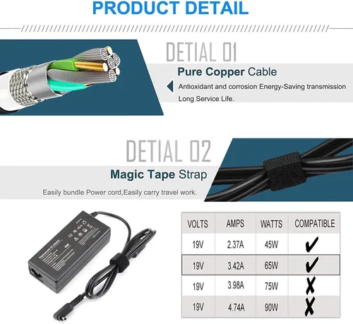 Vista 4 de Cargador de portátil de 65 W para Acer Aspire 1 3 GO 15 A115-32 A315-24P A315-24PT A315-58 A315-59 A315-23 A314-23P AG15-31P: A315-24P-R7VH 24