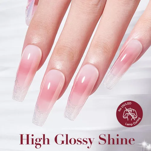 Vista 3 de AZUREBEAUTY Juego de esmaltes de uñas rosa nude (4 colores + capa superior), aspecto natural de gelatina lechosa, secado rápido, no necesita