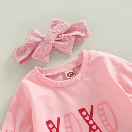 Vista 34 de SOLILOQUY Traje de manga larga con cuello redondo para el primer día de San Valentín para bebé niño y niña, mameluco de corazón de amor