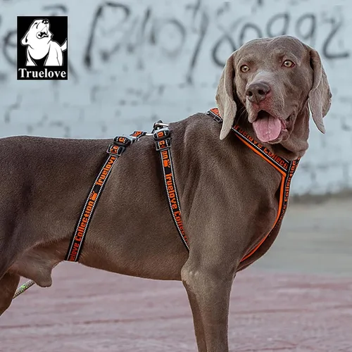 Vista 5 de Truelove TLH6571 - Arnés de nailon para perro, reflectante, ajustable, sin tirones, para perros pequeños, medianos y grandes, TLH6571 Negro/Naranja