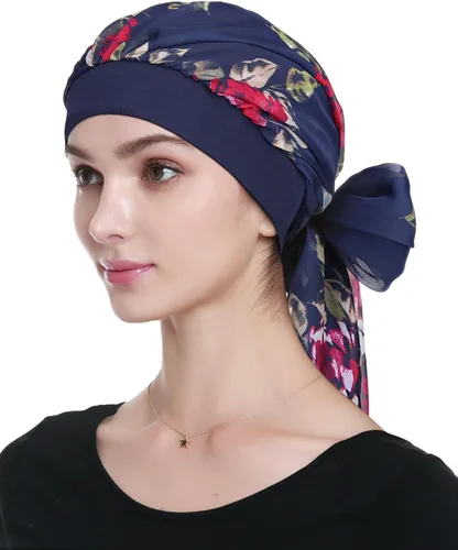 Vista 4 de Bufanda larga de gasa para la cabeza, gorro de quimioterapia para mujer