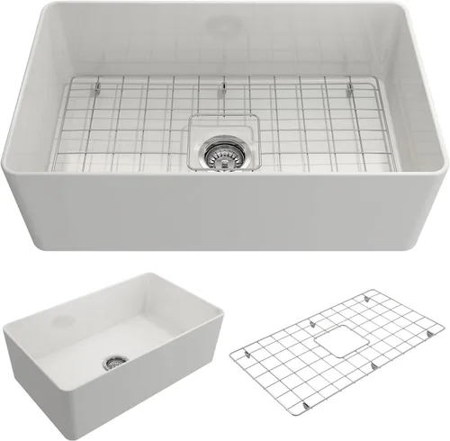 Vista 15 de BOCCHI Aderci - Fregadero de cocina ultradelgado con delantal delantero de granja de 30 pulgadas, fregadero de cocina de un solo tazón con rejilla
