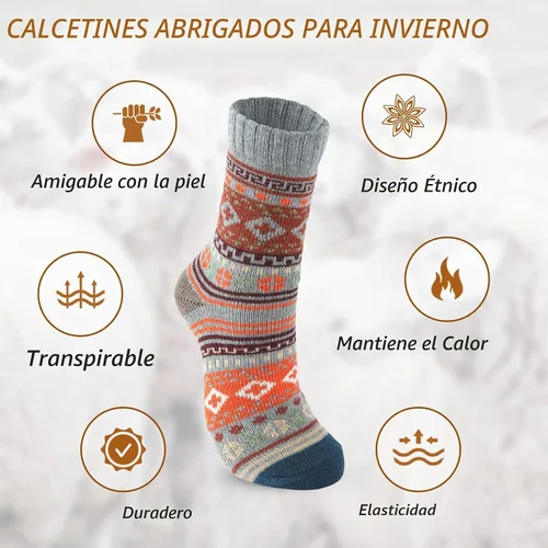 Vista 4 de Clothclose Calcetines de lana - Calcetines de lana cálidos de invierno para mujer y hombre, calcetín suave y acogedor, calcetín grueso de lana