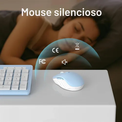 Vista 5 de MPTOG - Combo de teclado y mouse inalámbricos para PC portátil (azul blanco) Teclado de oficina de tamaño completo de 104 teclas con 15 teclas