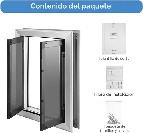 Vista 8 de SmarketBuy Puerta grande para perro, puerta de aluminio resistente a la intemperie con cierre automático, paneles dobles fáciles de instalar, puerta