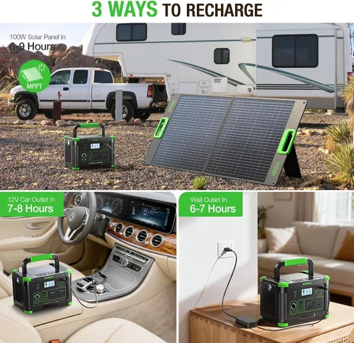 Vista 5 de Estación de energía portátil de 500 W (pico de 1000 W), 2 salidas de CA de 120 V y PD USB-C de 60 W, banco de energía portátil de 10 salidas