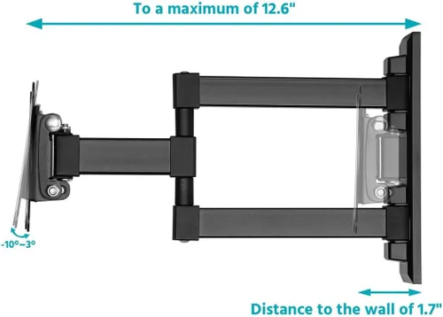 Vista 4 de Monoprice Soporte de pared para TV de movimiento completo comercial, rango de extensión extra largo de 13 pulgadas para televisores de 13 a 27