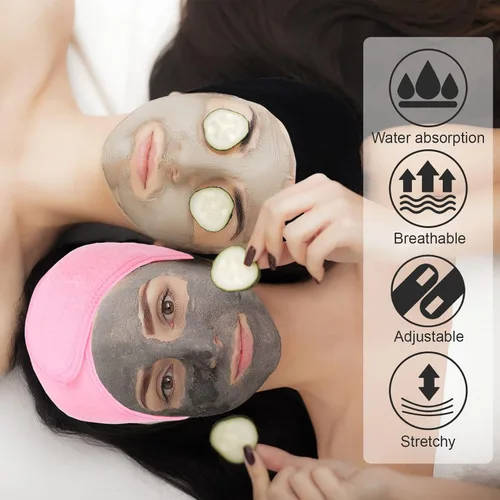 Vista 5 de Whaline Diademas faciales de spa, 3 piezas, diadema de tela de toalla suave y ajustable para lavado de cara, ducha, cubierta facial, yoga