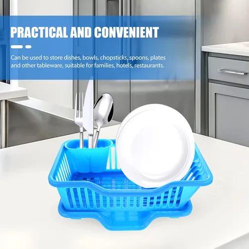 Vista 7 de Cabilock Escurridor de platos, escurridor de cubiertos, 1 juego de escurridor de platos para el hogar, cesta de platos de cocina, bandeja de Azul