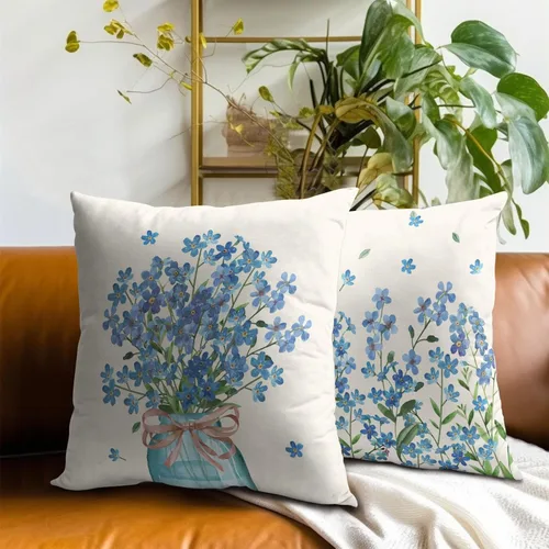 Vista 7 de Fundas de almohada florales de primavera 16x16 pulgadas, juego de 2, fundas de almohada azules de flor de jarra de Mason, fundas de almohada