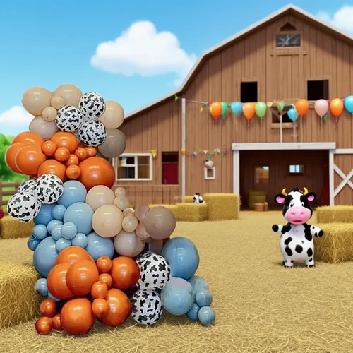 Vista 3 de Kit de arco de globos de vaquero, 105 piezas de globos de vaquero, guirnalda de globos de vaca de granja occidental, juego para cumpleaños, boda