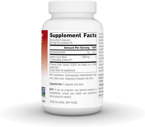 Vista 2 de Planetary Herbals Melena de León, para la memoria, la concentración y el estado de ánimo*, 1,000 mg - 90 cápsulas veganas