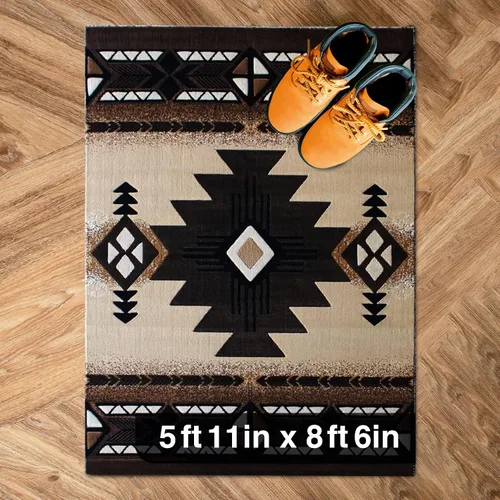 Vista 23 de YHSF South West - alfombra estilo nativo americano del suroeste C318 - fácil de limpiar, gruesa, suave, duradera, alfombra inspirada en tribus