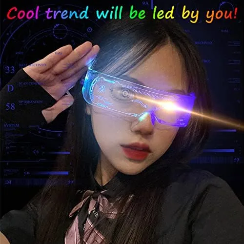 Vista 4 de Gafas de sol futuristas, gafas rave Y2k, gafas Cyberpunk para adultos, adolescentes, gafas de realidad aumentada con 7 colores y 4 modos