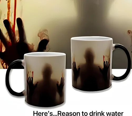 Vista 4 de HS&ROXIN Taza de café de cerámica de Halloween que cambia de color, taza de terror, taza espeluznante, taza de zombi, regalos novedosos