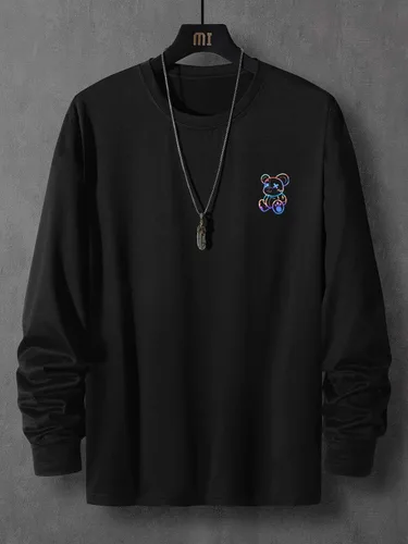 Vista 2 de GORGLITTER Sudaderas con capucha de manga larga con estampado de oso y cuello redondo para hombre