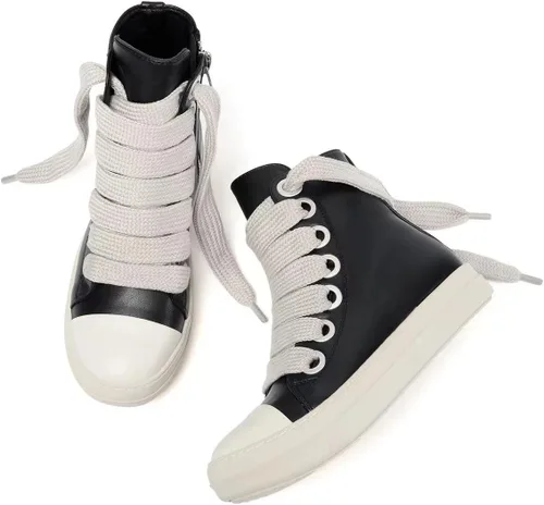 Vista 2 de IMPREMEY Zapatos deportivos de piel sintética con cordones para mujer, con suela gruesa y cremallera, zapatos de moda para caminar