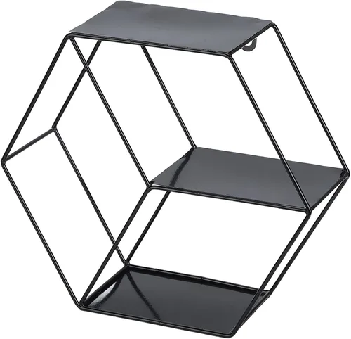 Vista 9 de Wnvivi Estantes flotantes hexagonales, soporte de exhibición de almacenamiento de pared de hierro forjado, marco de metal, estante colgante de pared