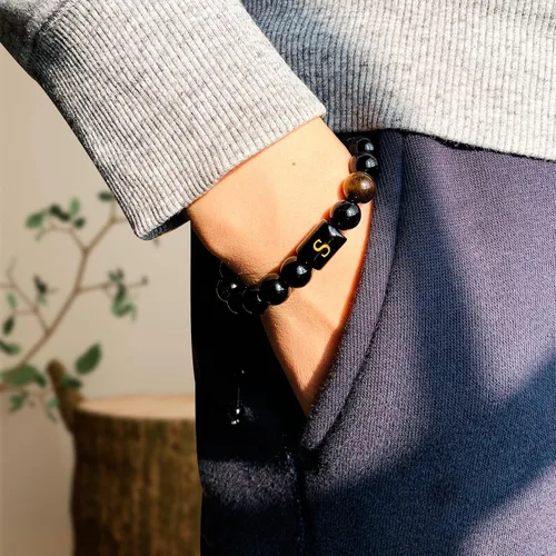 Vista 105 de SUMMER LOVE Regalos para el Día del Padre, pulsera con inicial de piedra de ónix negro de 0.394 pulgadas para hombres, pulsera de cuerda trenzada