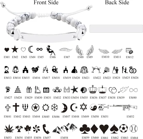 Vista 2 de Pulsera de identificación con nombre personalizado de 0.236 in, pulsera trenzada de piedra turquesa blanca para hombres, mujeres, mejores amigos