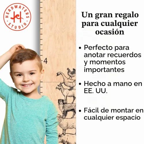 Vista 5 de Headwaters Studio Tabla de crecimiento de madera – Tabla de altura para niños, medida de pared para niños, tabla de altura para pared, regla