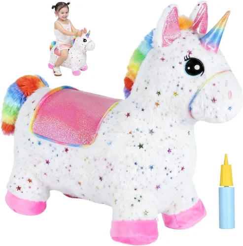 Vista 12 de INPANY Caballo Saltarín, Juguetes Panda Brincolín, Animal de Peluche Saltarín para Niños Pequeños, Juguetes de Goma Inflables para Montar, Regalo
