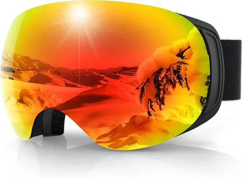 Vista 13 de findway Gafas de esquí OTG para mujeres, hombres, adultos, jóvenes - Sobre gafas, gafas de nieve - Lente intercambiable, gafas de snowboard antivaho