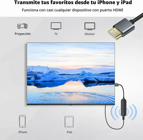 Vista 5 de iShare iOS Adaptador de visualización HDMI inalámbrico para iPhone, dispositivo de reflejo de transmisión para iPhone a TV/Monitor/Proyector
