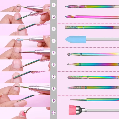 Vista 2 de Chumia Juego de 47 brocas de uñas de 3/32 pulgadas de diamante eléctrico de cerámica de gel acrílico, suministros de manicura, cutícula de carburo
