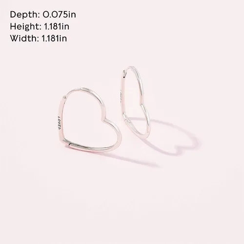 Vista 6 de PANDORA Aretes de aro con forma de corazón asimétrico, aretes clásicos para mujer, gran regalo para ella, hechos con plata de ley, con caja