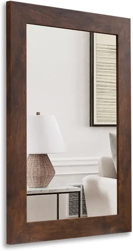 Vista 12 de Syndra Espejo de baño con marco de madera negra, 22 x 30 pulgadas, moderno espejo de tocador para pared, marco delgado y profundo impermeable Negro
