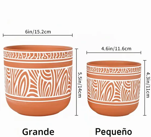 Vista 3 de Juego de 2 macetas de terracota para suculentas de 4.6 + 6 pulgadas, macetas de arcilla de terracota con drenaje