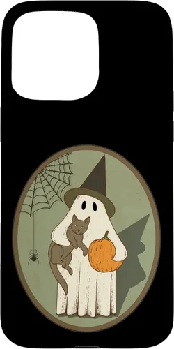 Vista 28 de iPhone 16 Vintage Ghost with Cat Halloween Graphic Case