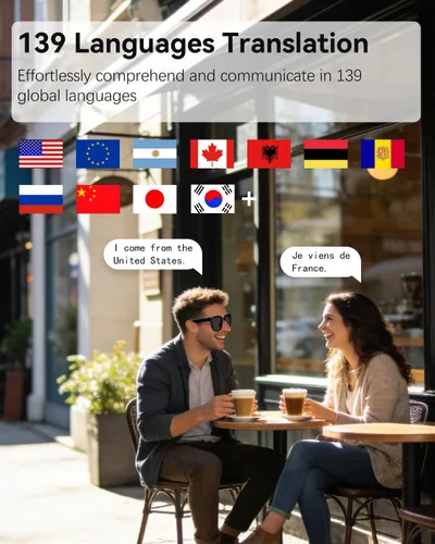 Vista 9 de Gafas inteligentes AI con cámara de 8 MP, video 4K y traducción de 139